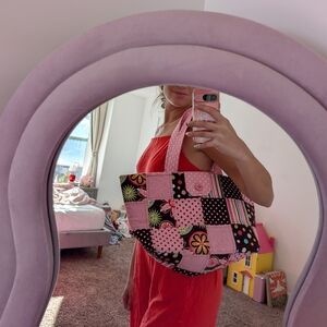 Girly Y2K Pink and Brown Patchwork Tote Bag